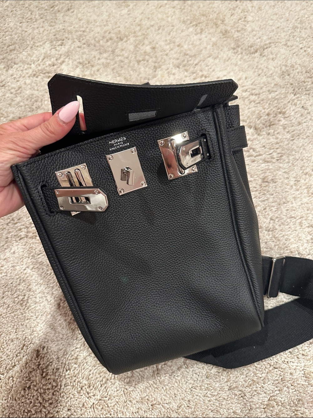 Black Leather Crossbody Bag with Silver Hardware